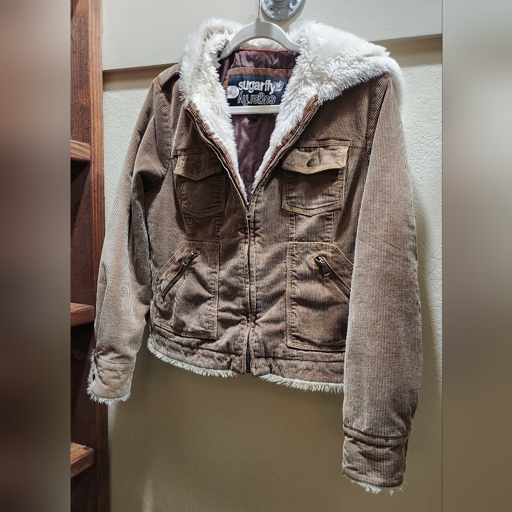 Sugarfly- Corduroy, lined hooded jacket, size large